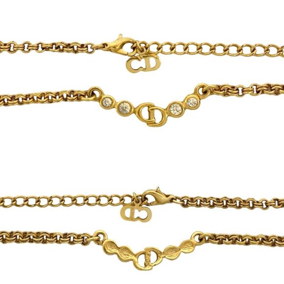 Vintage Christian Dior Gold Choker Necklace With CD Logo  Christian Dior Vintage CD Logo Rhinestone Necklace Choker Pendant Gold 55413